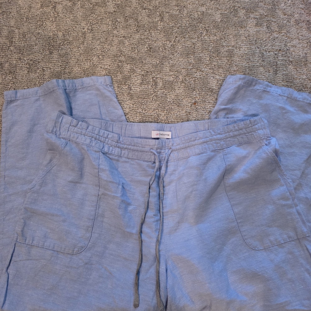 Liz Claiborne Light Blue Drawstring Linen-Blend Capri Pants Sz XL